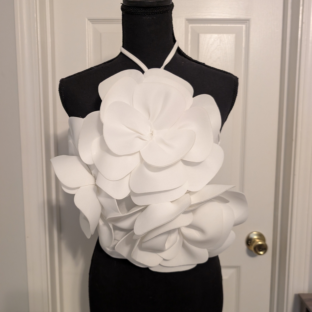 White Floral Halter Top